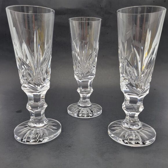 Set Of 3 Vtg Mikasa Crystal EMPEROR Water/Wine Goblet Stems Discontinued Rare main image 5
